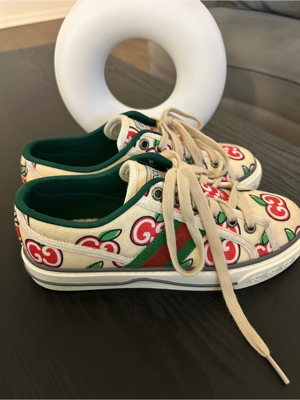 Gucci Tennis 1977 Apple GG Logo Canvas Low Top Sneakers Size 38